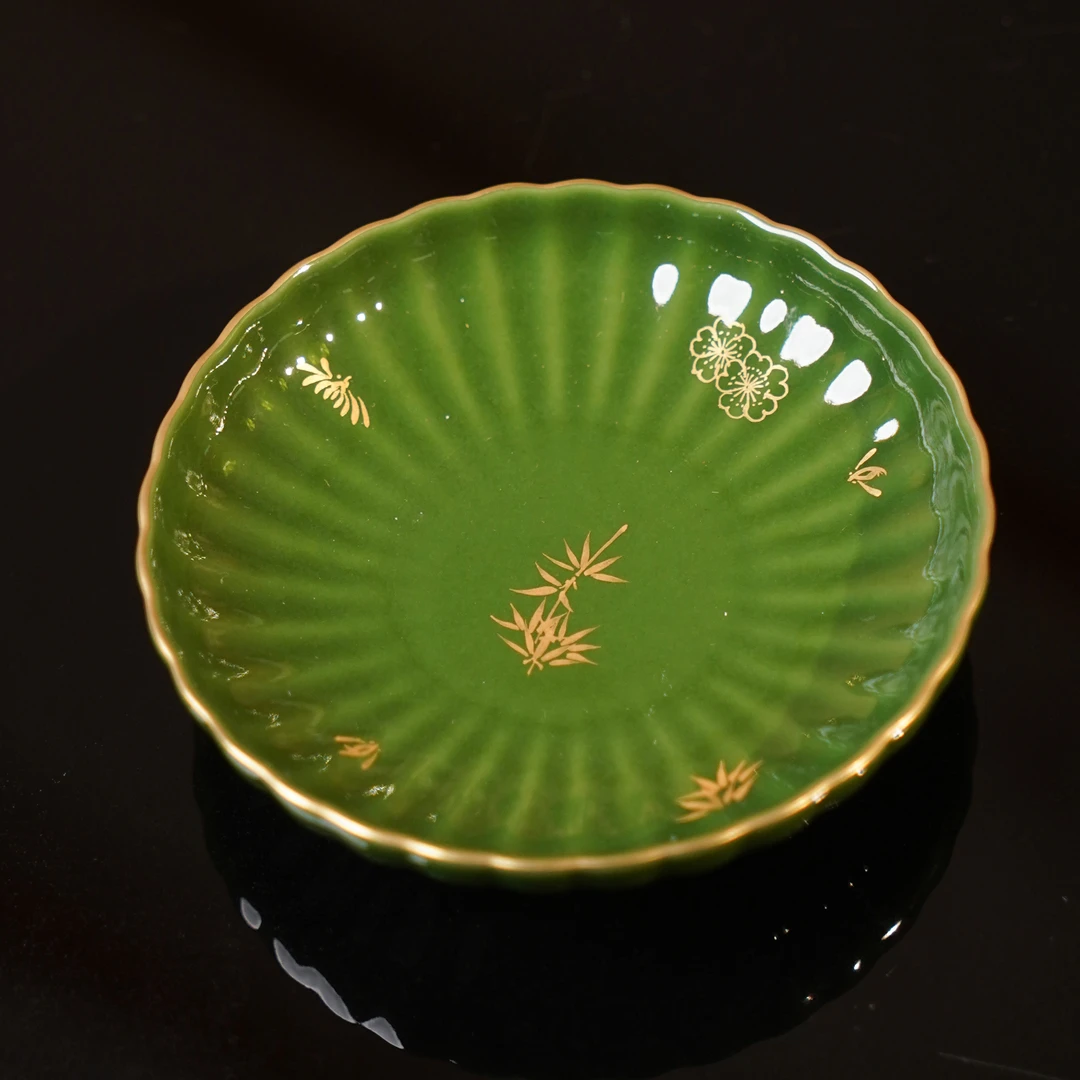 华隐堂   石绿菊瓣杯垫   功夫茶具茶配茶具 HYT2798银