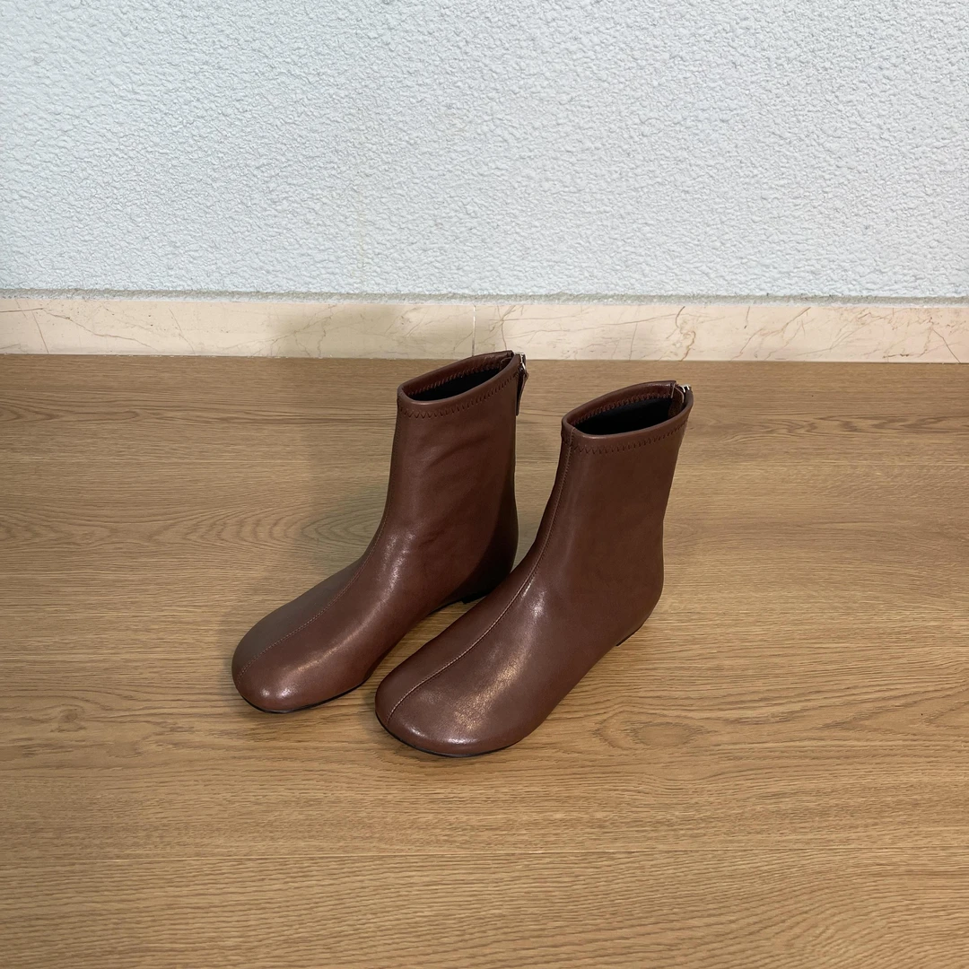 2cm   韩版筒靴女水洗头层牛皮内增高后拉链气质简约复古百搭短靴