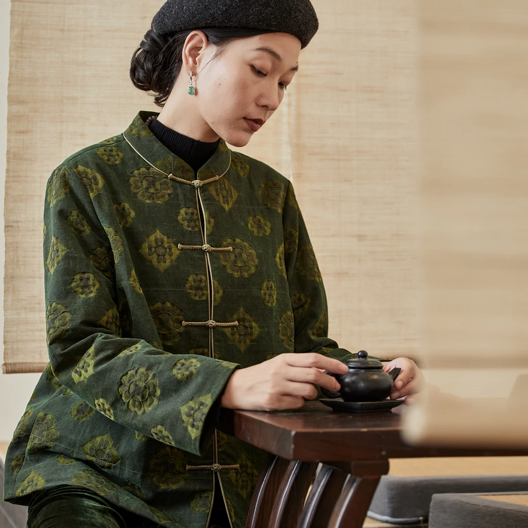 布小匠原创设计桑蚕丝油丝香云纱夹棉外套女2025新款冬季中式棉服