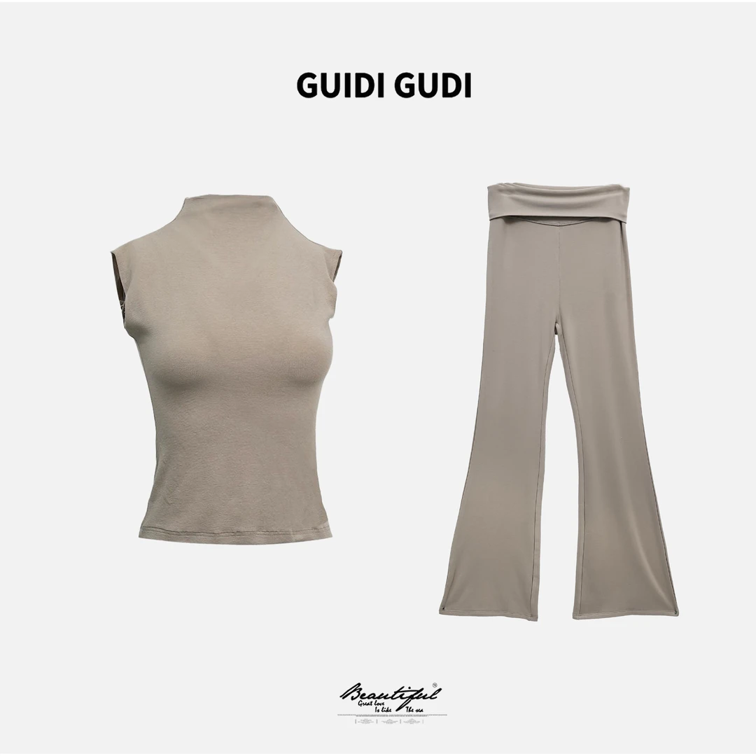 GUIDI GUDI【绿茶姐姐】黄加蓝两件套上衣+休闲裤套装 D9511169H