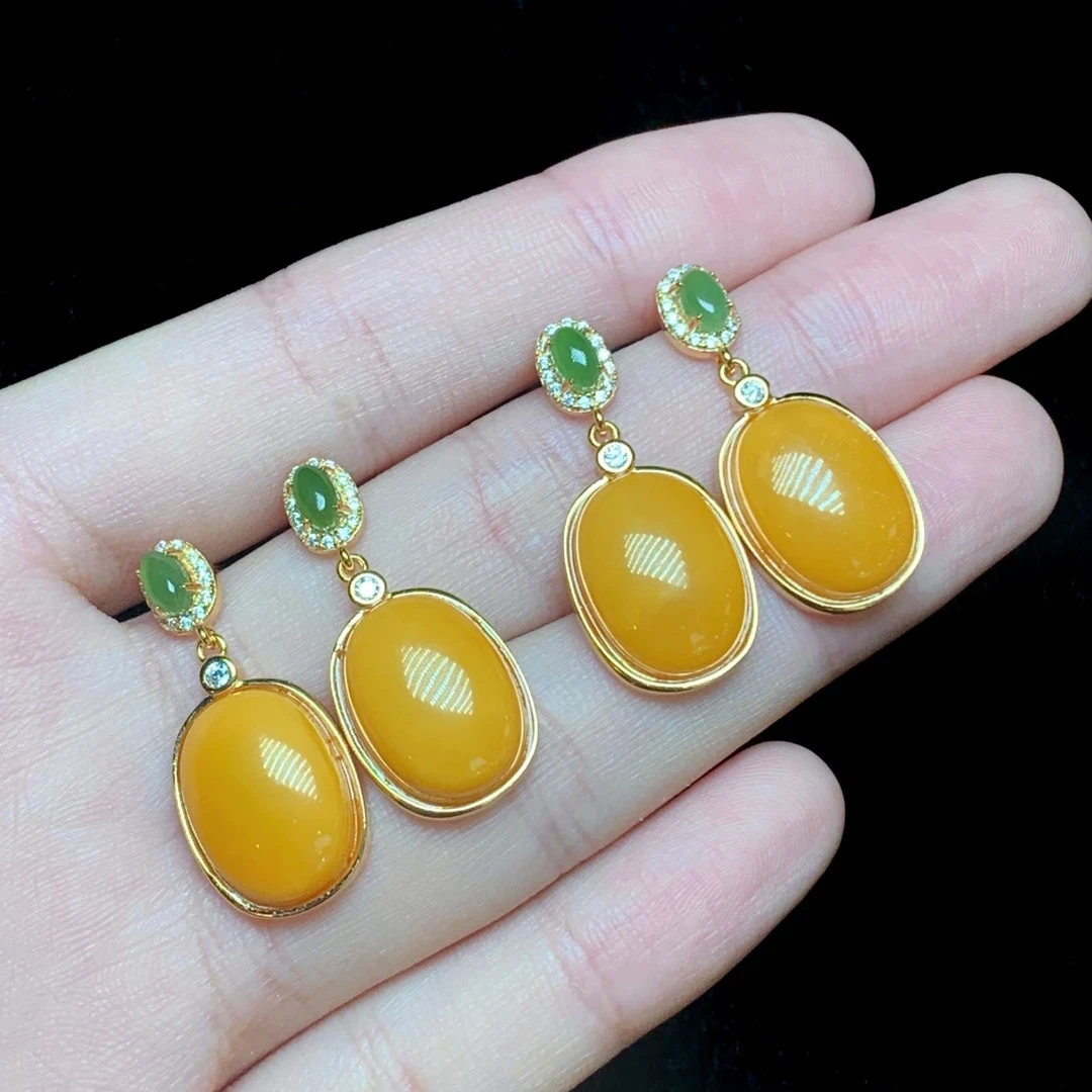 【云上叙】 V46159-K S925银蜜蜡耳钉-多样性发一件-14x10mm（商城）