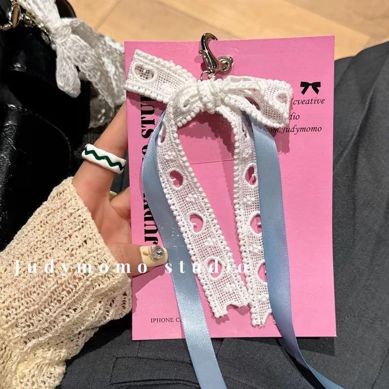 ins芭蕾爱心少女蝴蝶结奶蓝缎带包挂新款挂件链可爱多元素钥匙扣