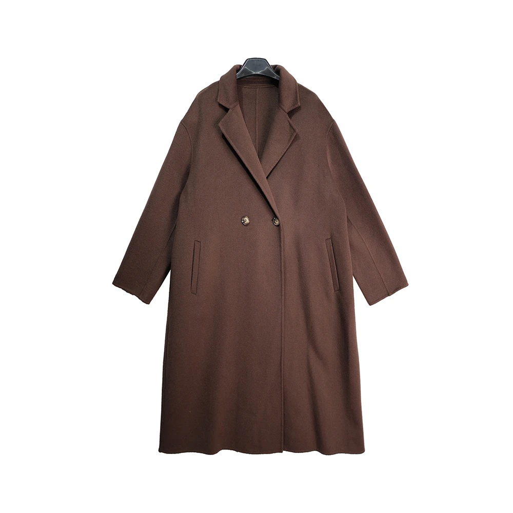 DY100【上新】高端赫本风咖色宽松茧型双面呢长款毛呢外套3D