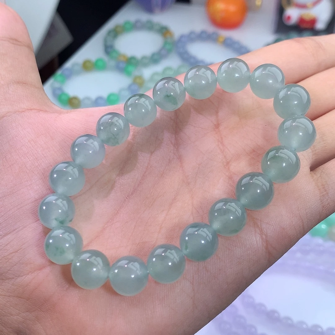 翡翠未镶嵌手链冰种晴绿飘花手串