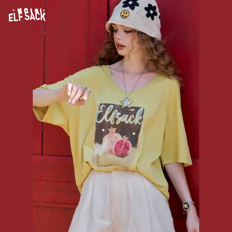 妖精的口袋慵懒风印花短袖t恤女2025年夏季新款宽松休闲小众上衣