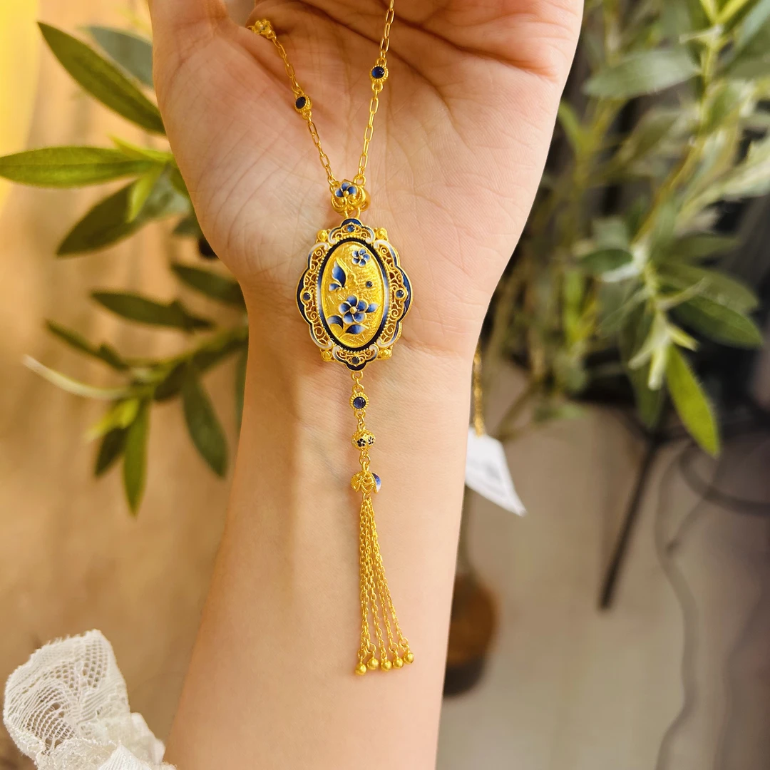 【传承】六桂福古法黄金青花蝴蝶古法金套链P04RJGH24286