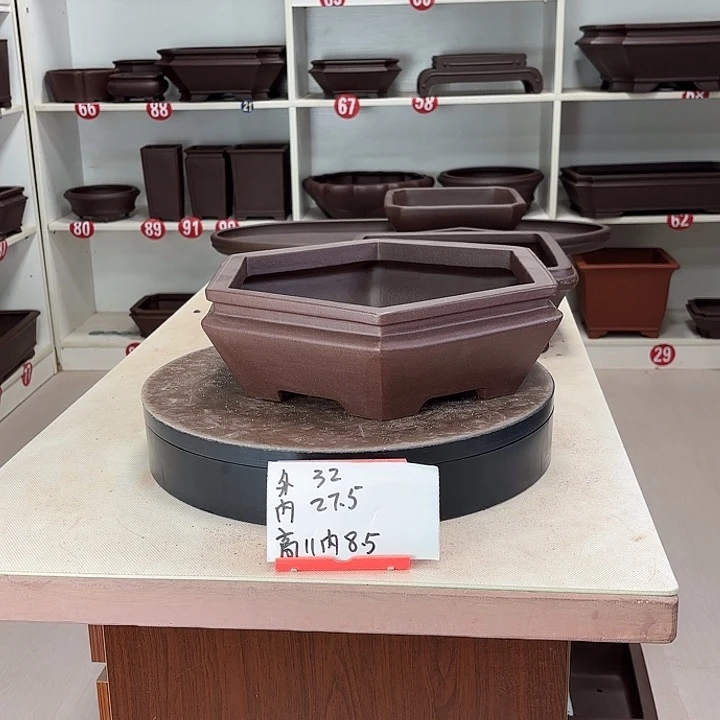 花盆紫砂束口六方小