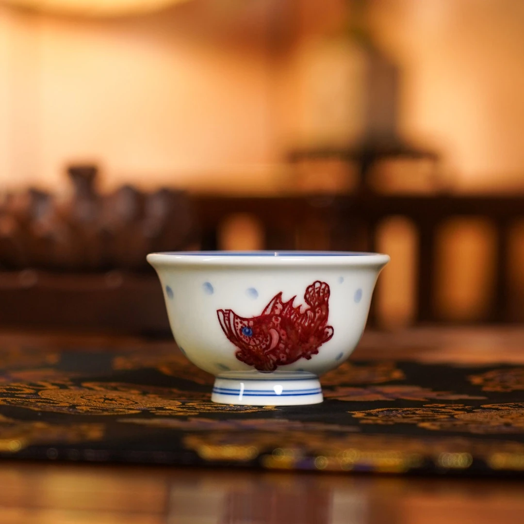永明尚玩和为贵陶瓷小压手杯2撇口杯功夫茶具手绘品茗YM165