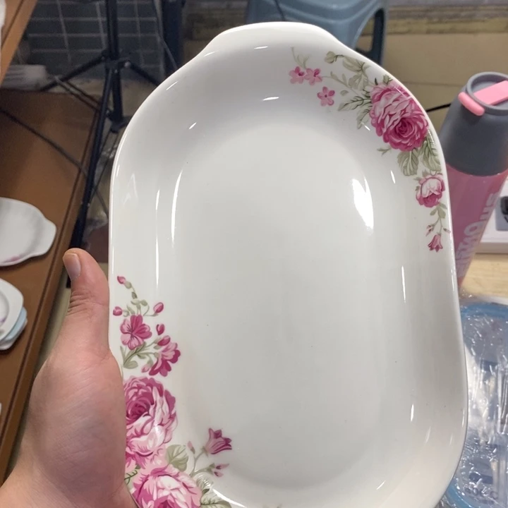 摆件陶47号2个装11.5英寸粉色玫瑰深鱼盘