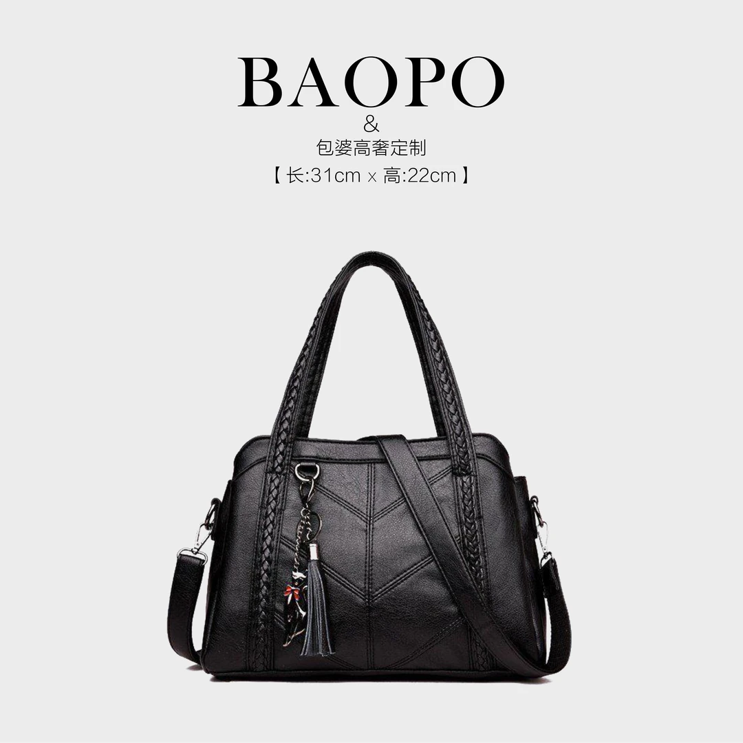 【BAOPO】6803黑色单肩包|定制皮料匠心打造| 20cm优雅廓形贵妇气场