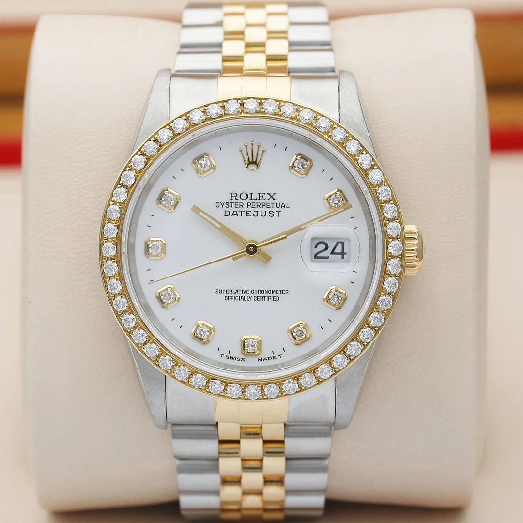 99新 Rolex/劳力士 日志16233白盘内外钻间金36mm自动机械男表