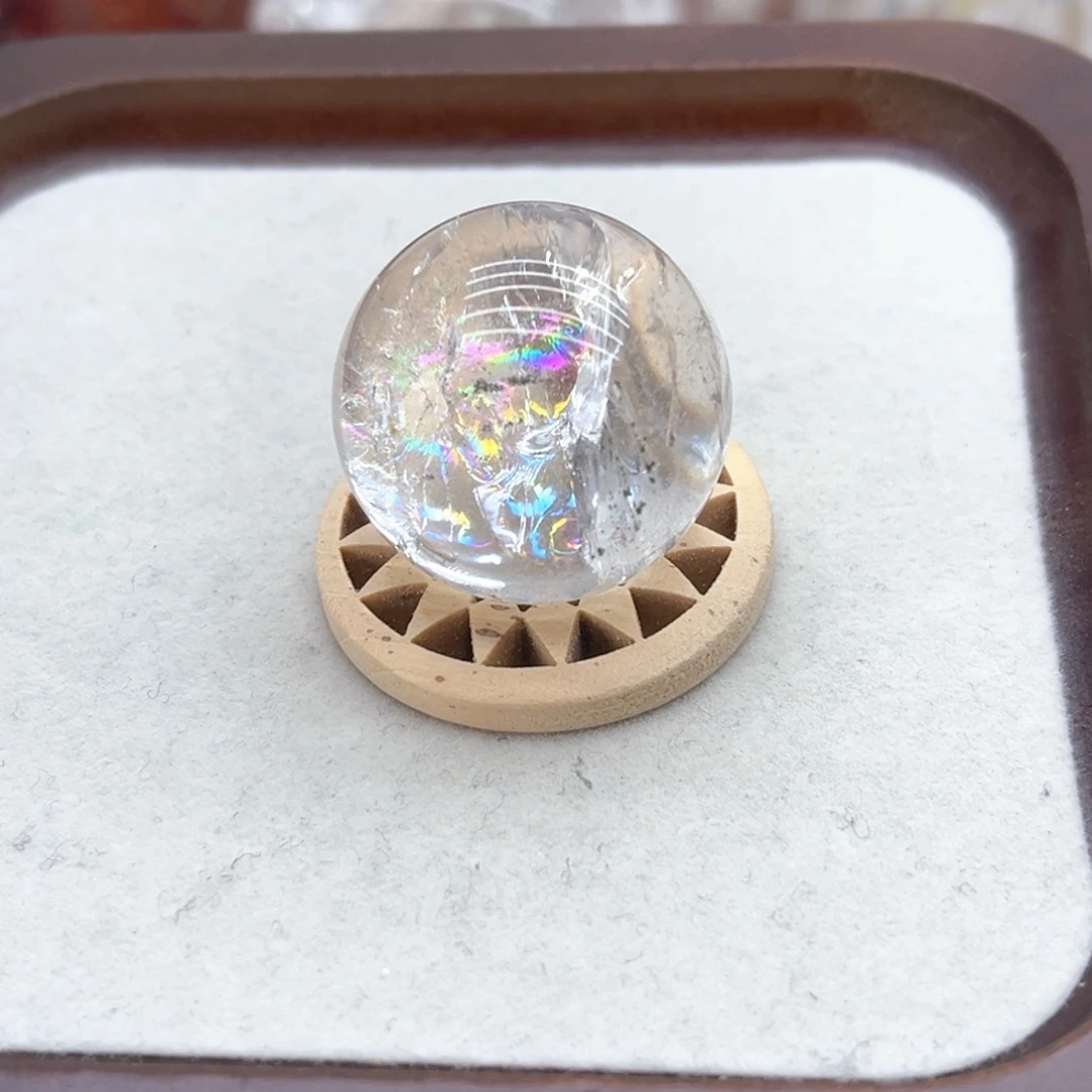 水晶未镶嵌珠宝半成品51 爆彩白水晶球带绿幽灵共生29mm