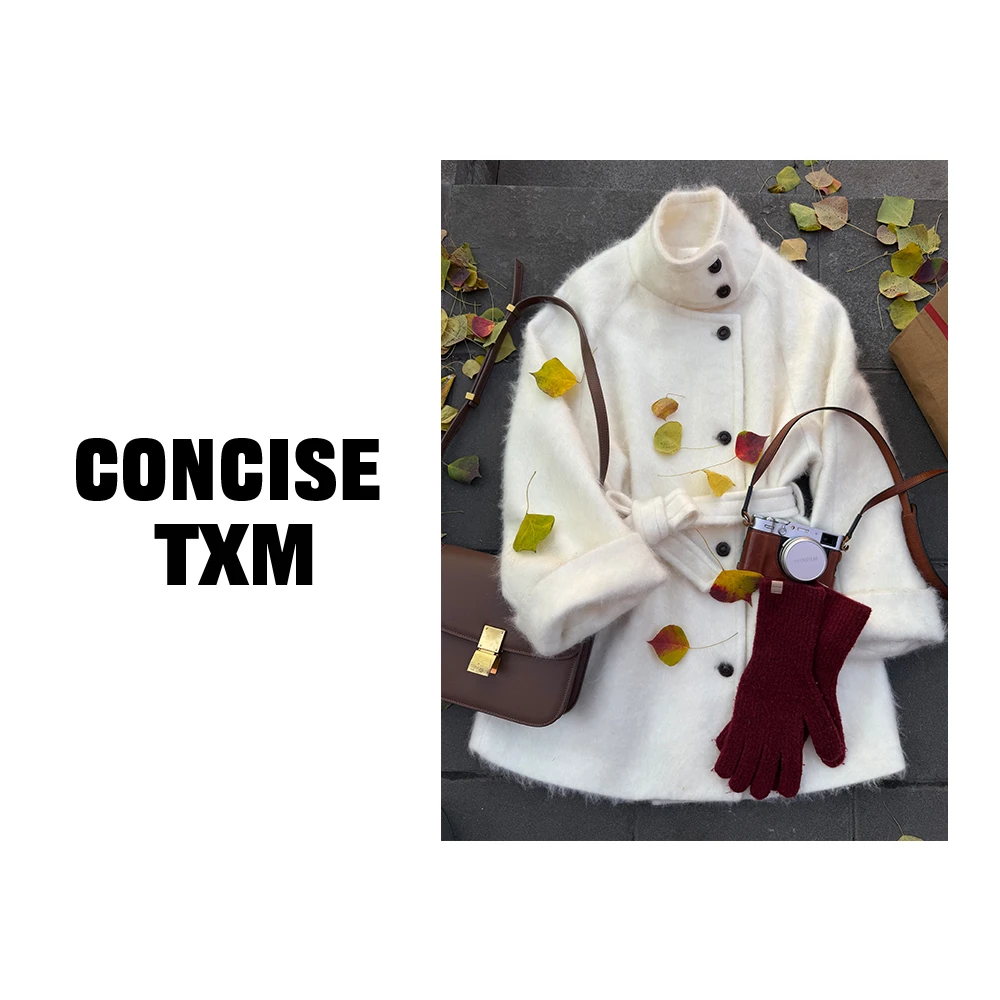 【唐小木】中长款拉毛立领外套 秋冬时尚气质保暖拉毛外套 DY1209