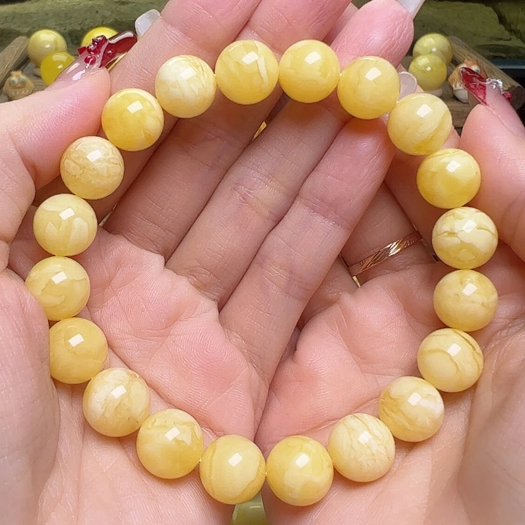 蜜蜡未镶嵌珠宝奇石10mm虎皮圆珠手串