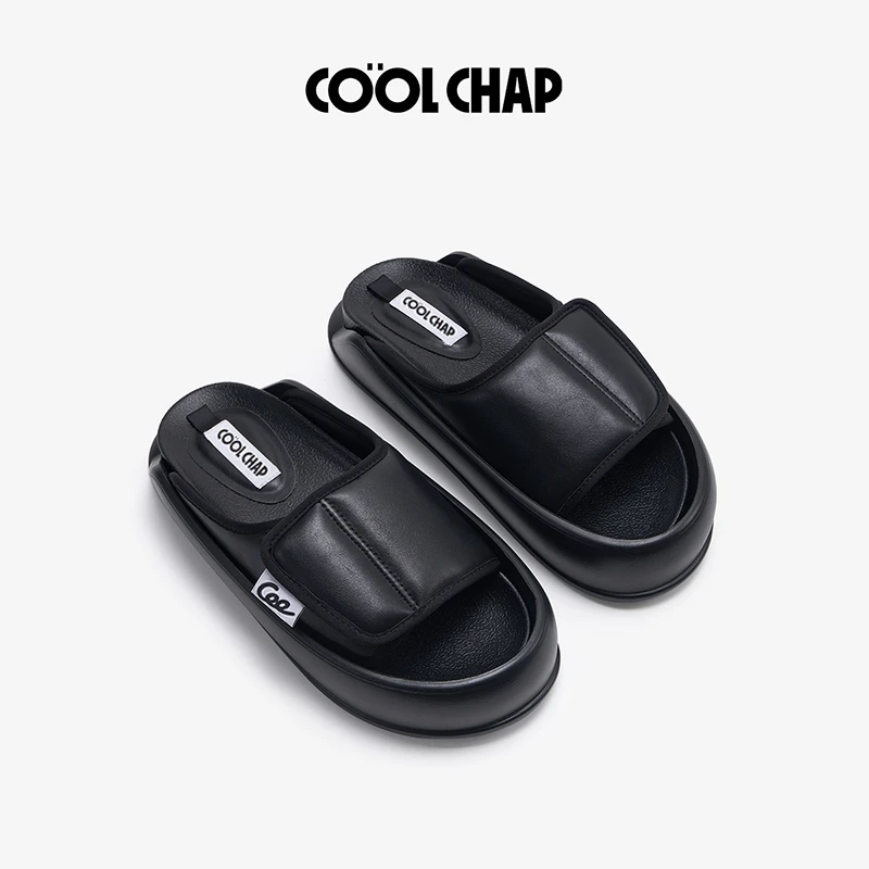 COOLCHAP夏季女新款魔术贴厚底增高凉拖鞋舒适时尚平跟拖鞋外穿