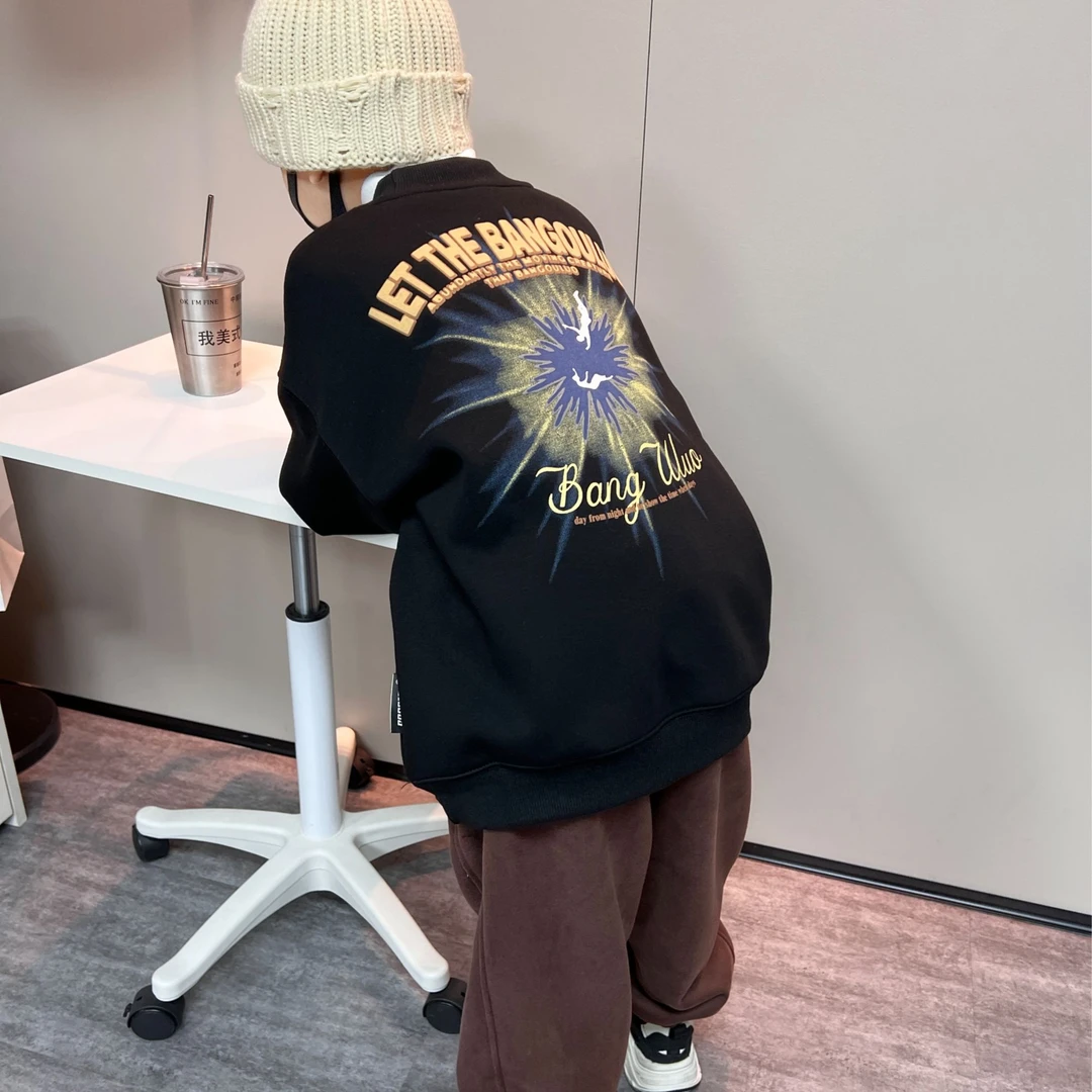 泡妈童装  2025秋冬季儿童男童加绒休闲时尚女童卫衣6897