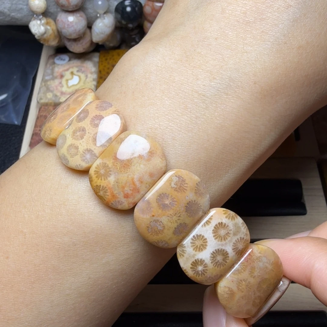 硅化玉未镶嵌西柚粉黄 奶酪花14片