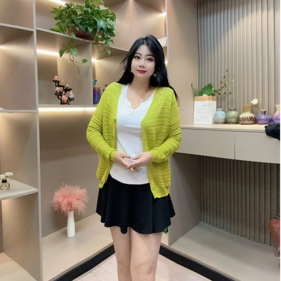 秋季开衫-千 919 时尚潮流镂空透气显瘦百搭款胖MM大码女装新款