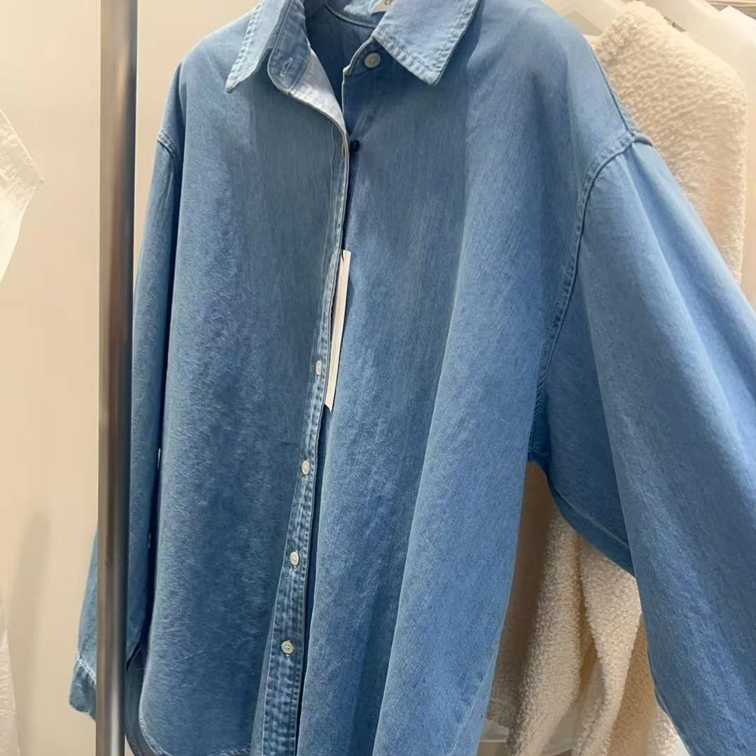 （NO退NO换）蓝色复古牛仔衬衫女春秋上衣外套