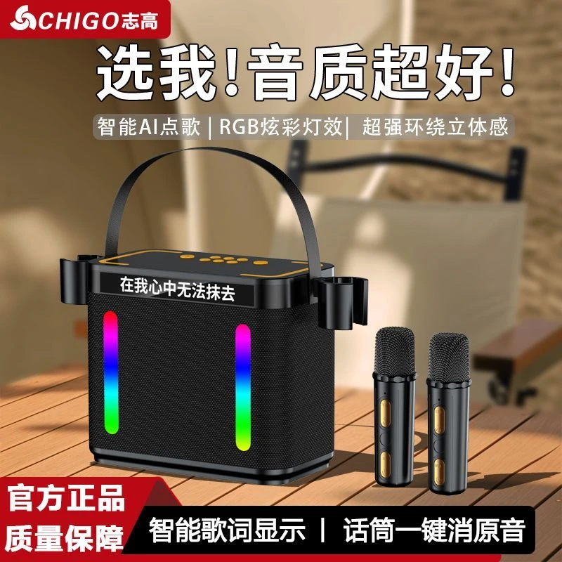 Chigo/志高智能蓝牙音箱重低音家用K歌音响一体麦克风歌词显示