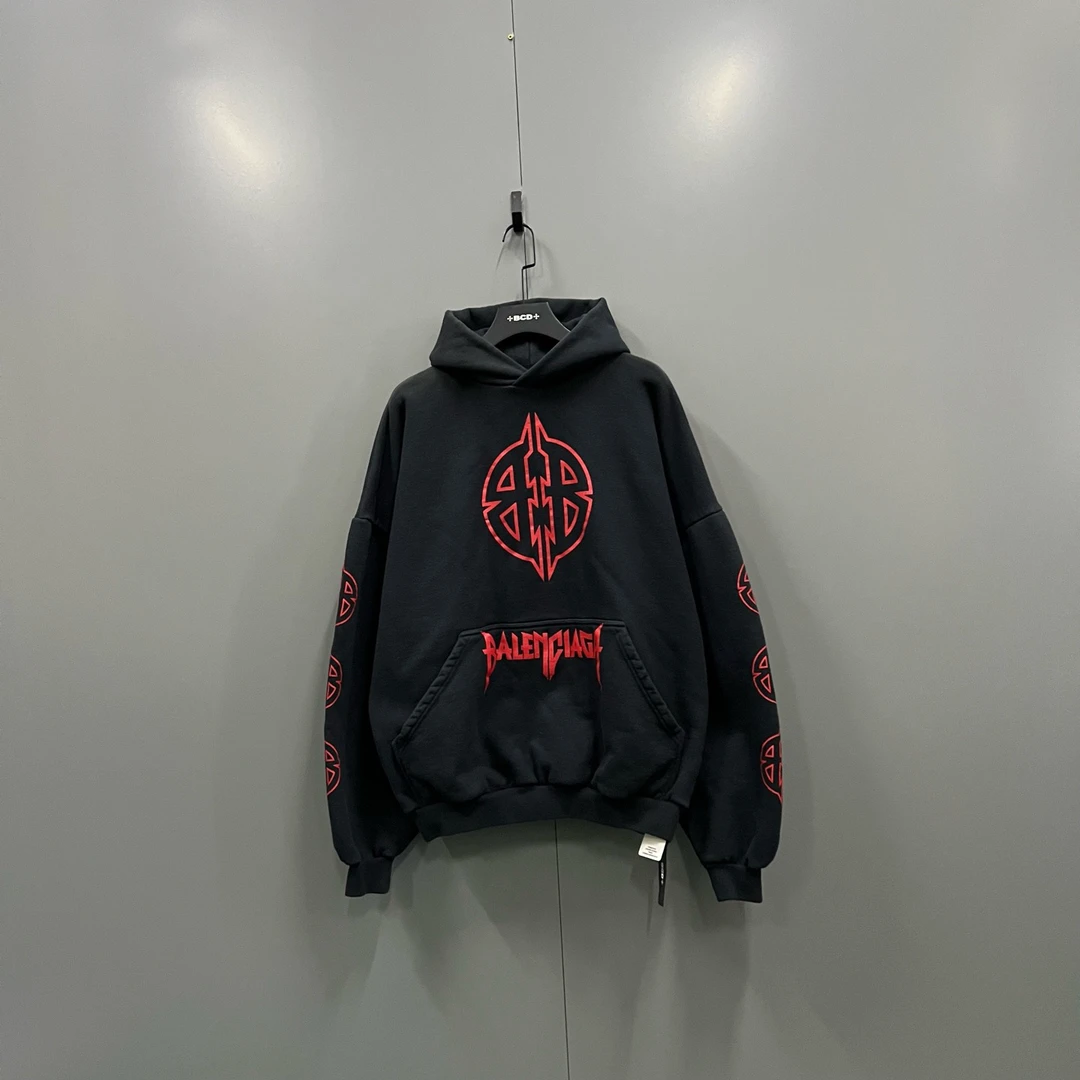99新 Balenciaga/巴黎世家 yyy 做旧BB印花麒麟臂帽衫 2码/017743