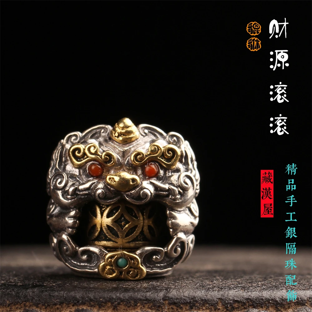 925银银制品 手工国潮文玩佛珠手串貔貅隔珠饰品配件金刚星月配饰