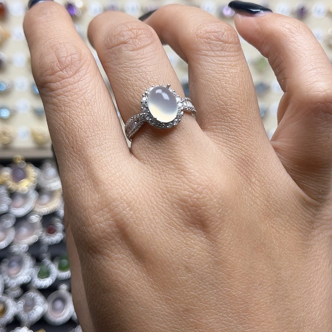 被***ᵃ蛇纹石玉银S925镶嵌戒指