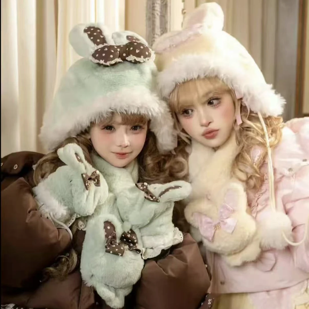 上海合生汇花与珍珠匣Lolita蝴蝶结小兔手套围巾帽子可爱配饰