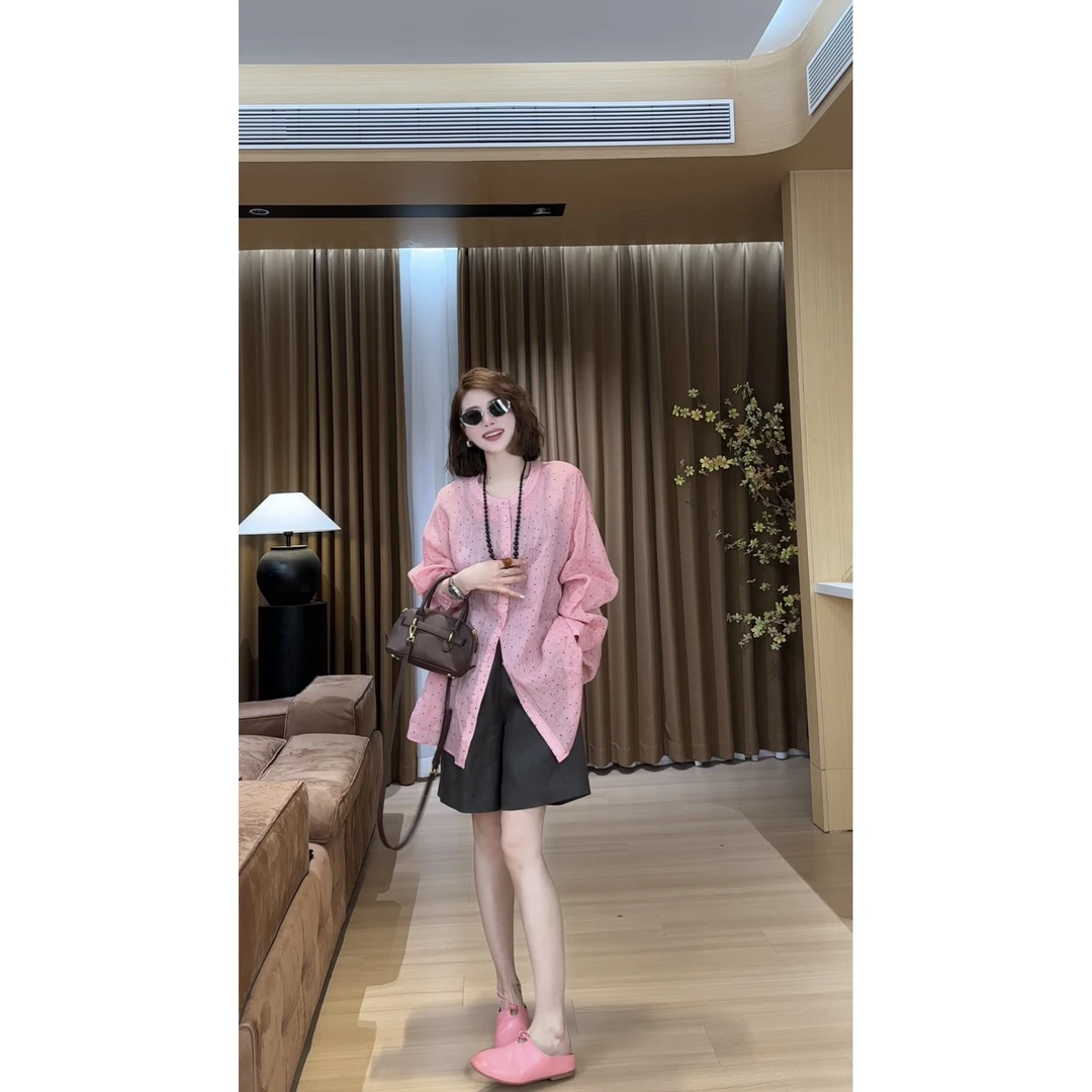 2025夏款小众设计极简风彩色波点轻薄款衬衫 2504C2307