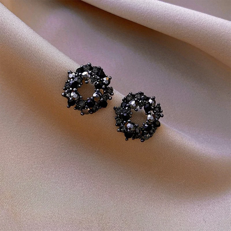 铜合金锆石耳饰 JINCAI没有轻奢饰品黑色夜巴黎皓石耳钉
