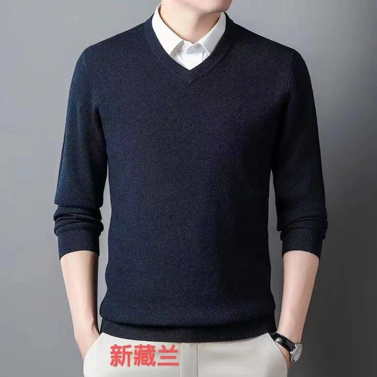 100%羊毛衫鸡心领加厚四平男衫长袖针织时尚休闲百搭加厚秋冬保暖