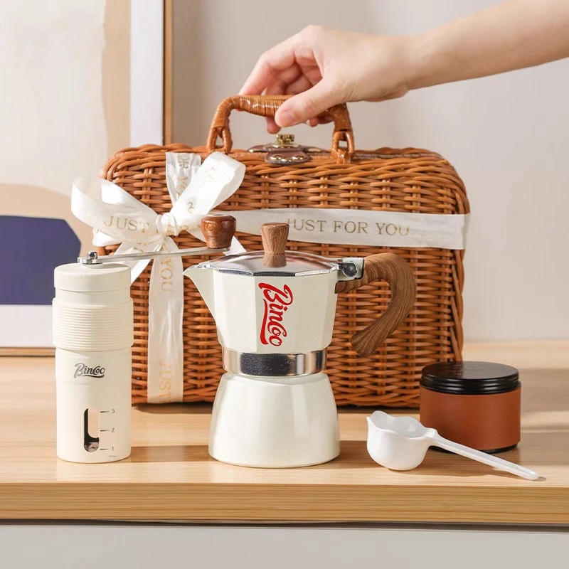 户外藤编箱咖啡摩卡壶郊游煮咖啡壶套装小型意式浓缩萃取咖啡机