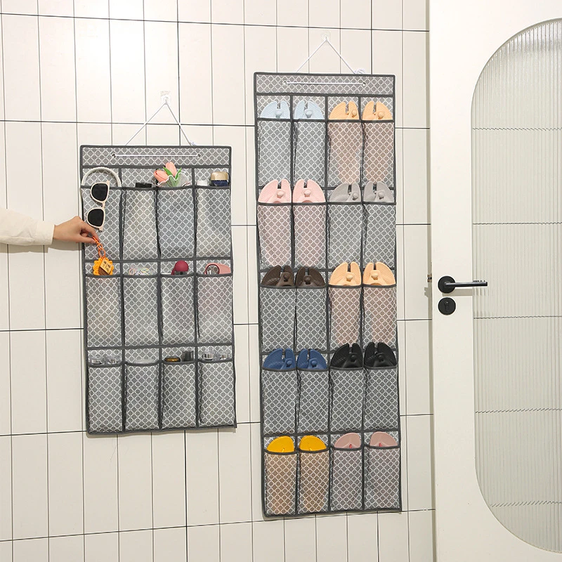 多功能鞋子收纳挂袋家用门窗悬挂式杂物收纳袋立体分格衣物整理袋
