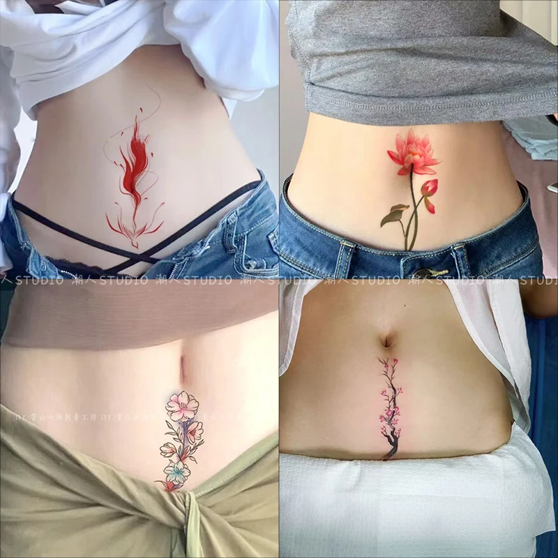 防水持久高级感小腹肚子遮妊娠纹疤痕梅花荷花凤凰纹身图案可水洗