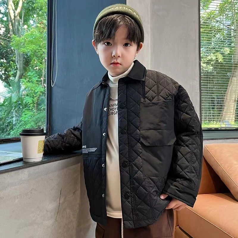 男童冬季夹棉外套2024新款儿童秋冬装二棉棉衣中大童冬款洋气棉服