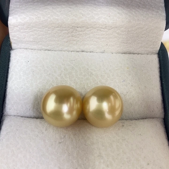 定制海水珍珠未镶嵌裸珠33南洋金珠对珠11-12mm