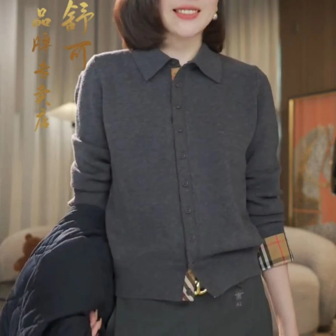 【断码清仓】格子拼接衬衫领针织衫
