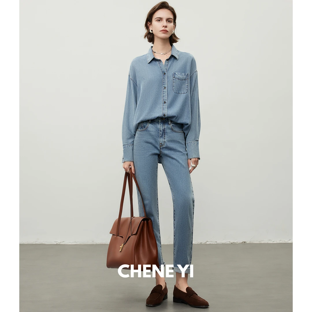CHENE YI简约ROW风轻盈廓形感复古水洗百搭/通勤牛仔衬衫外套女薄