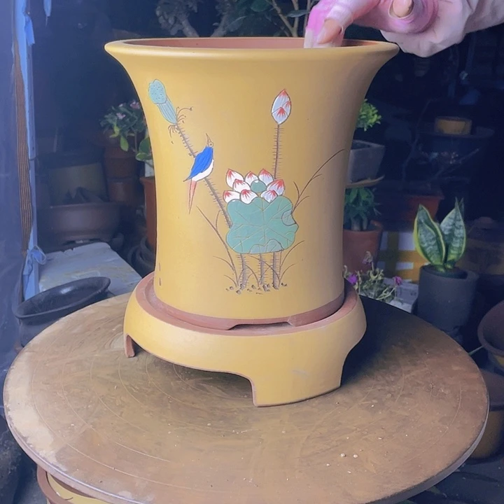 紫砂宜兴紫砂黄精品荷花加拖大