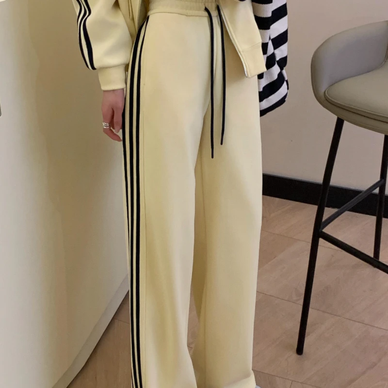 9906 时尚宽松舒适慵懒风百搭基础休闲复古街头运动拉条直筒裤