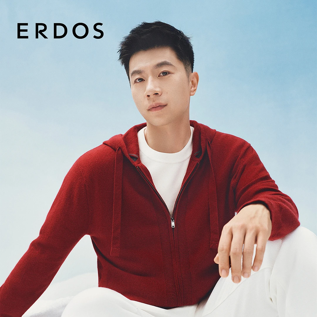 ERDOS 羊绒连帽开衫男士厚款拉链撞色休闲针织衫