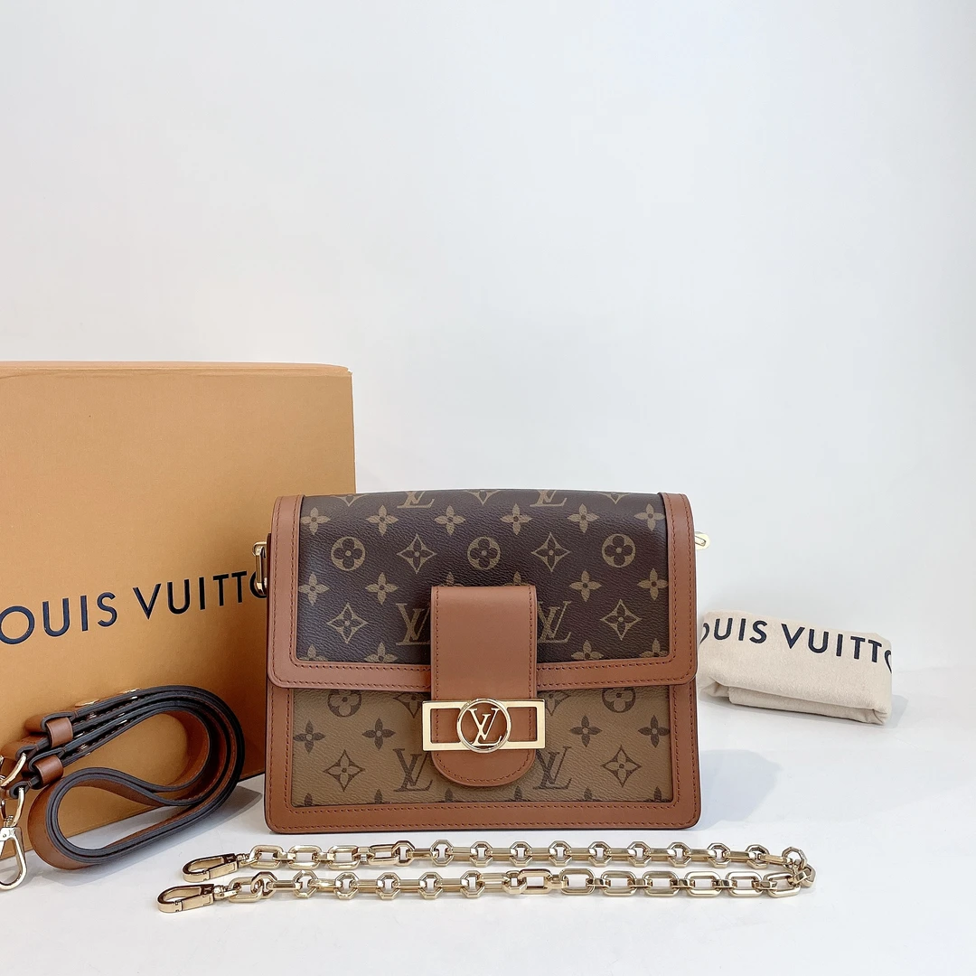 99新 LouisVuitton/路易威登 Dauphine经典老花中号达芙妮单肩包