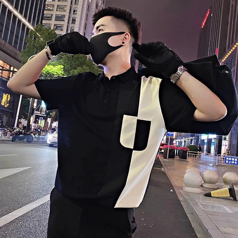 夏季撞色短袖polo衫男潮牌轻奢翻领设计感拼接T恤轻熟高级感痞帅