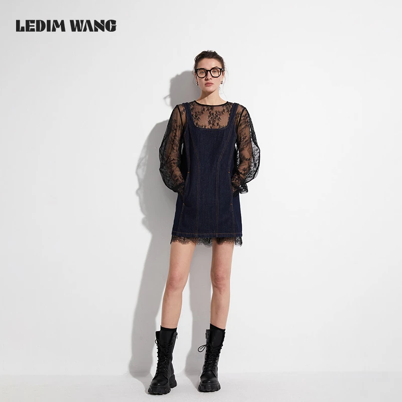 1LEDIM WANG原创设计高级线条感牛仔裙女2025新款宽松无袖背心裙