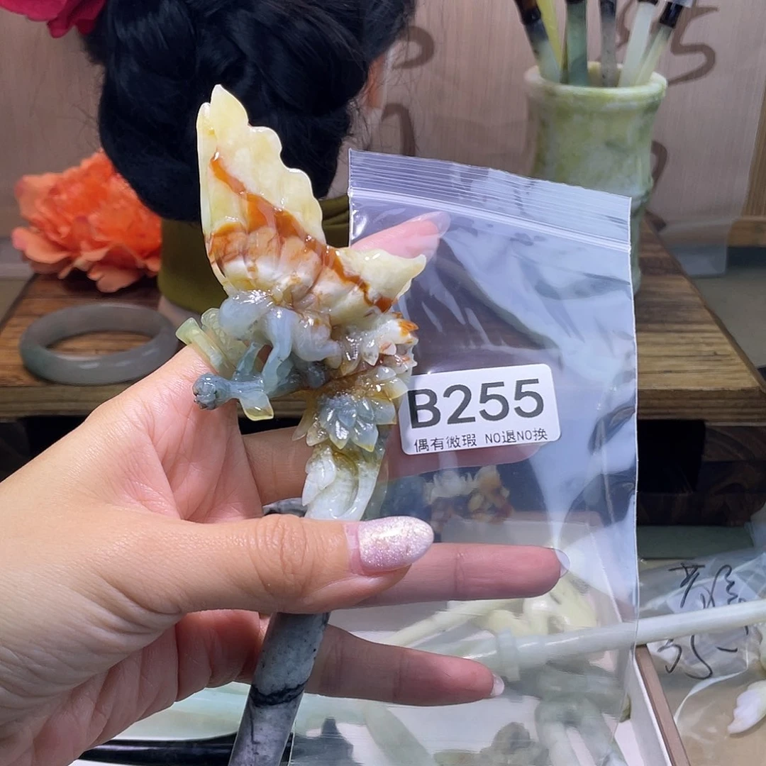 蛇纹石玉发饰银S925镀金镶嵌燕**薯