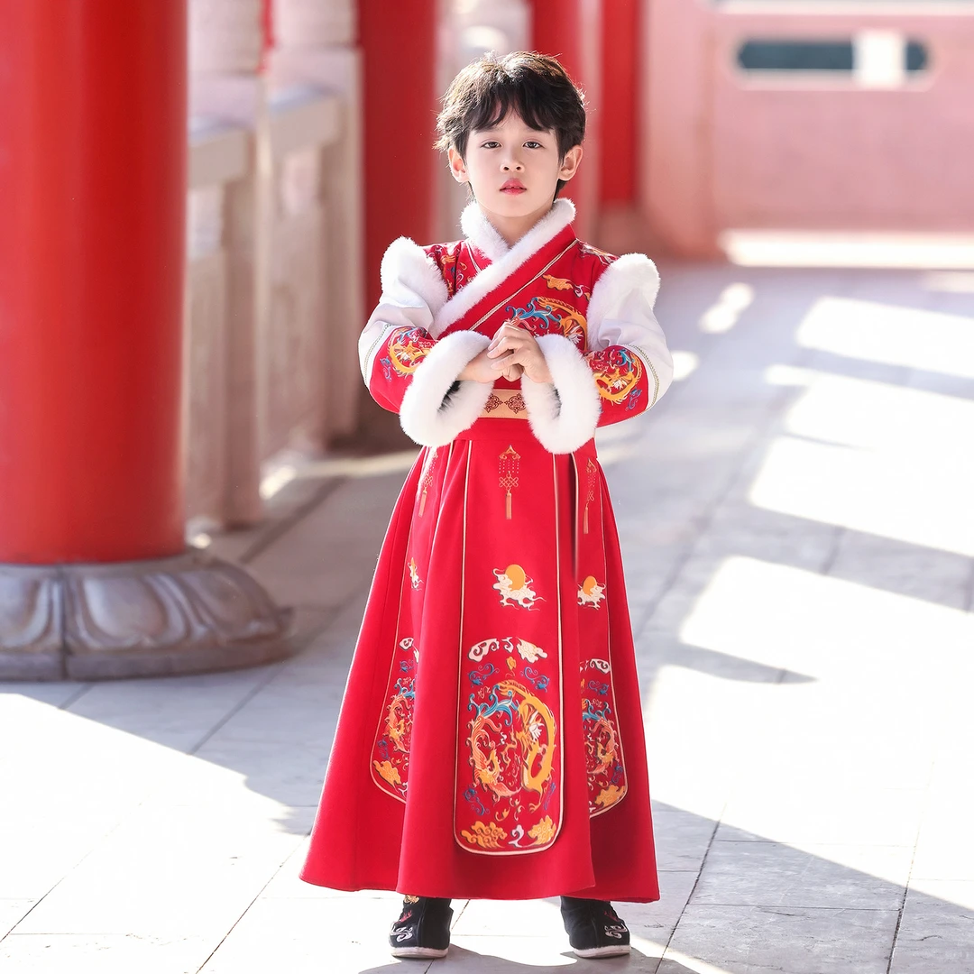 汉服男童秋冬款男孩唐装加绒加厚国风少爷古装新年儿童拜年服套装