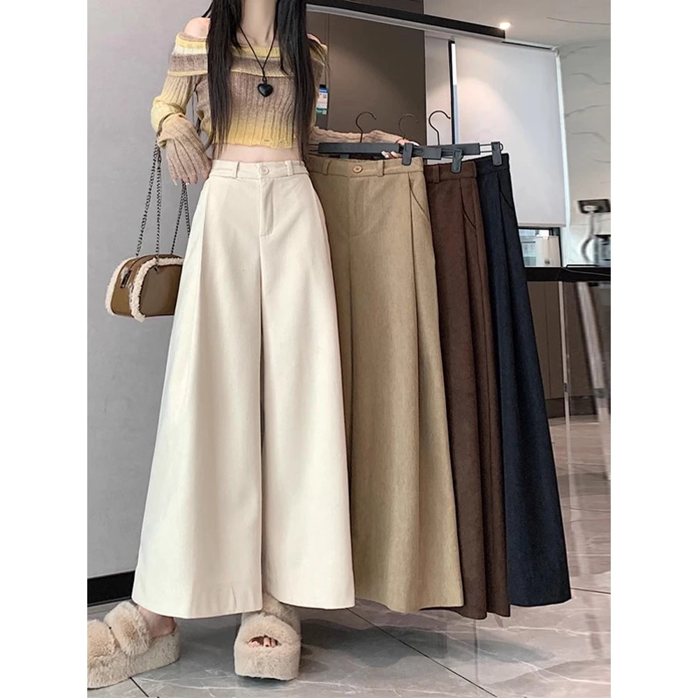 灯芯绒裤子女春秋2025年新款高腰垂感宽松休闲阔腿裙裤九分直筒裤