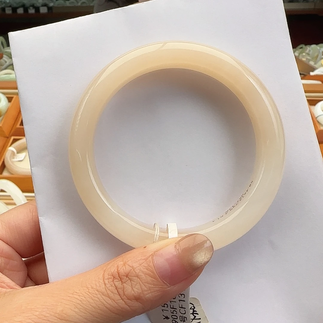 和田玉未镶嵌手镯冰润 藕粉渐变半山正圈58-59 特色捡漏