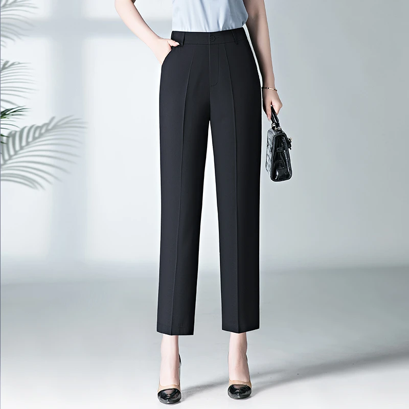 正品高腰冰丝西装裤女25年新款夏季薄款显瘦直筒裤中年妈妈九分裤