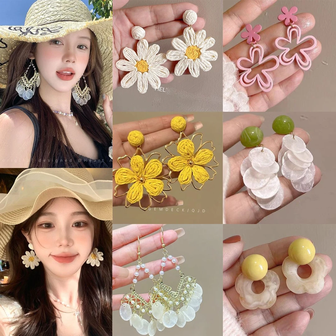 度假岛屿~手工太阳花耳环新款个性夸张大花朵耳坠小众设计感耳钉